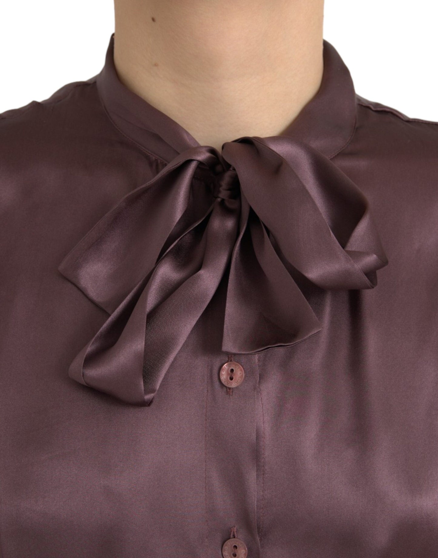 Dolce &amp; Gabbana Brown Ascot Collar Long Sleeve Top Blouse