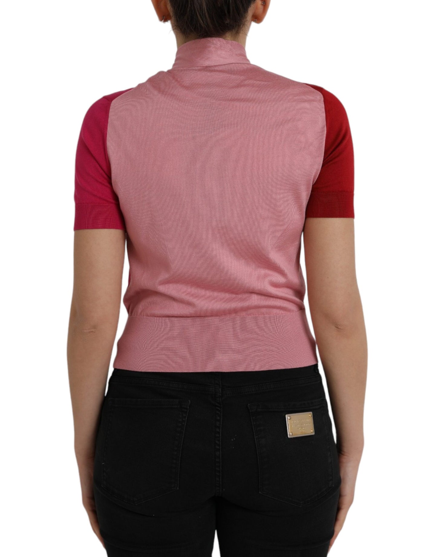 Dolce &amp; Gabbana Pink Short Sleeve Ascot Collar Sweater