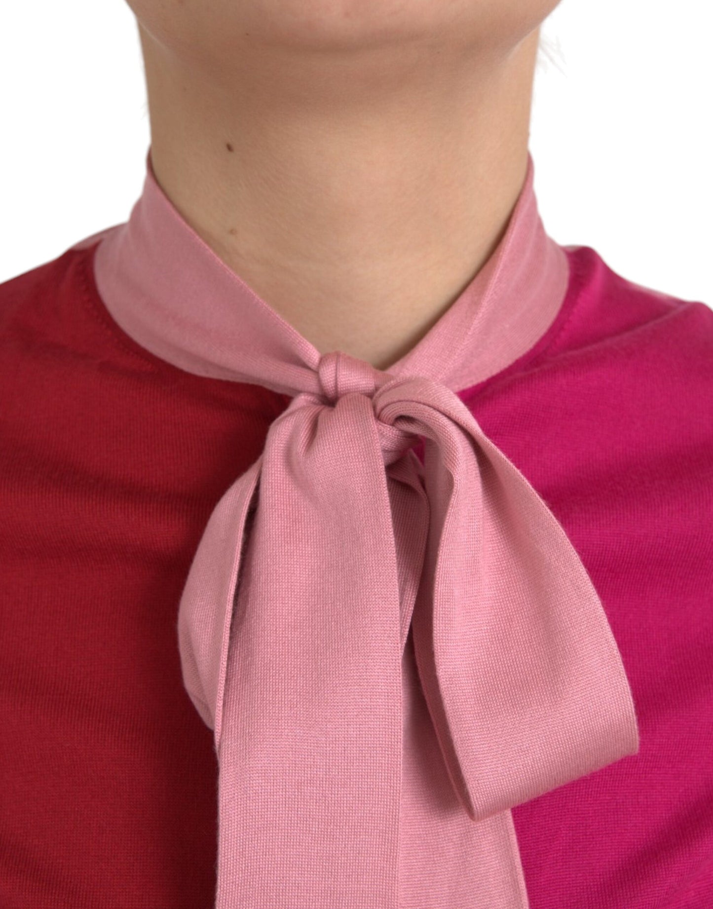 Dolce &amp; Gabbana Pink Short Sleeve Ascot Collar Sweater