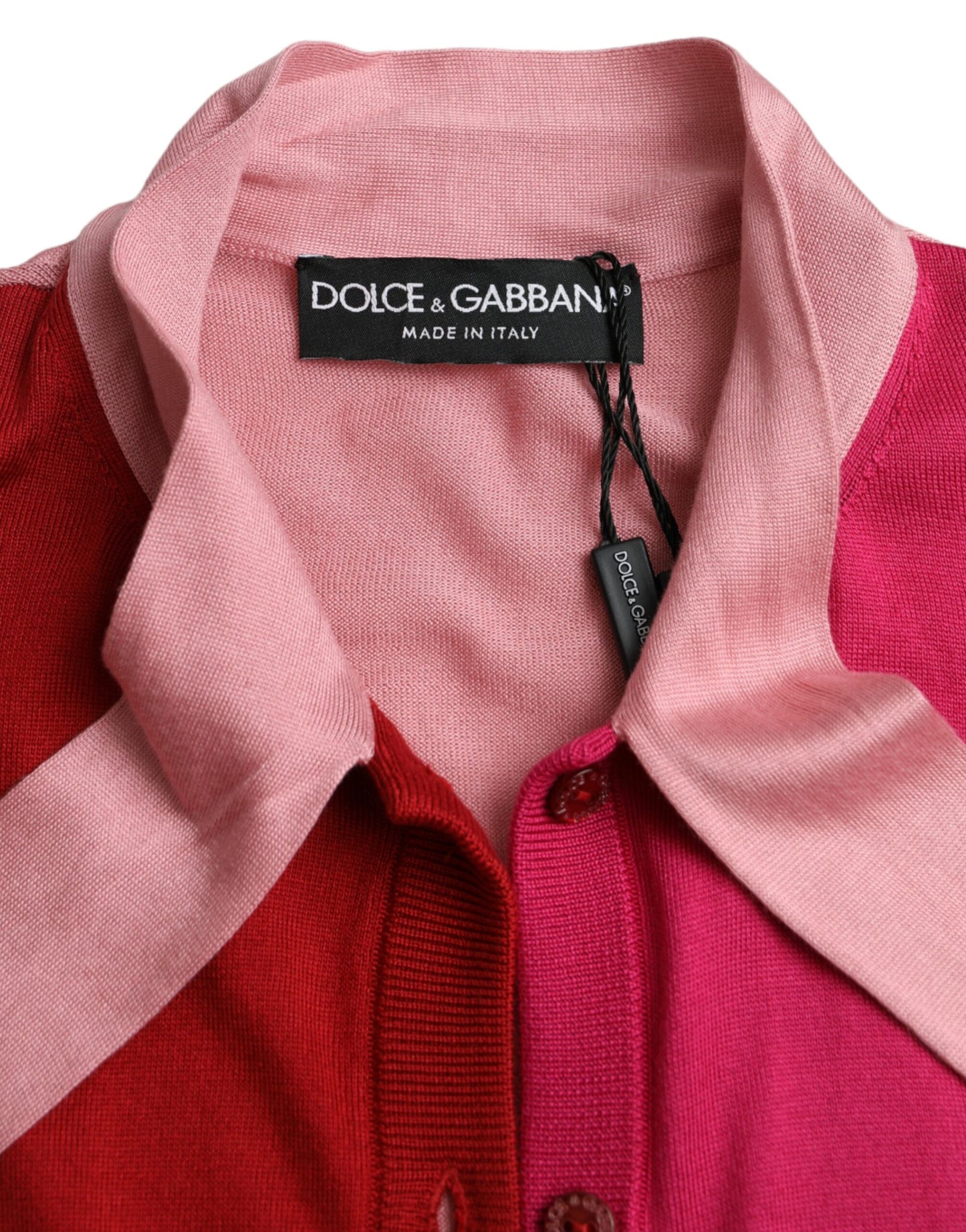 Dolce &amp; Gabbana Pink Short Sleeve Ascot Collar Sweater