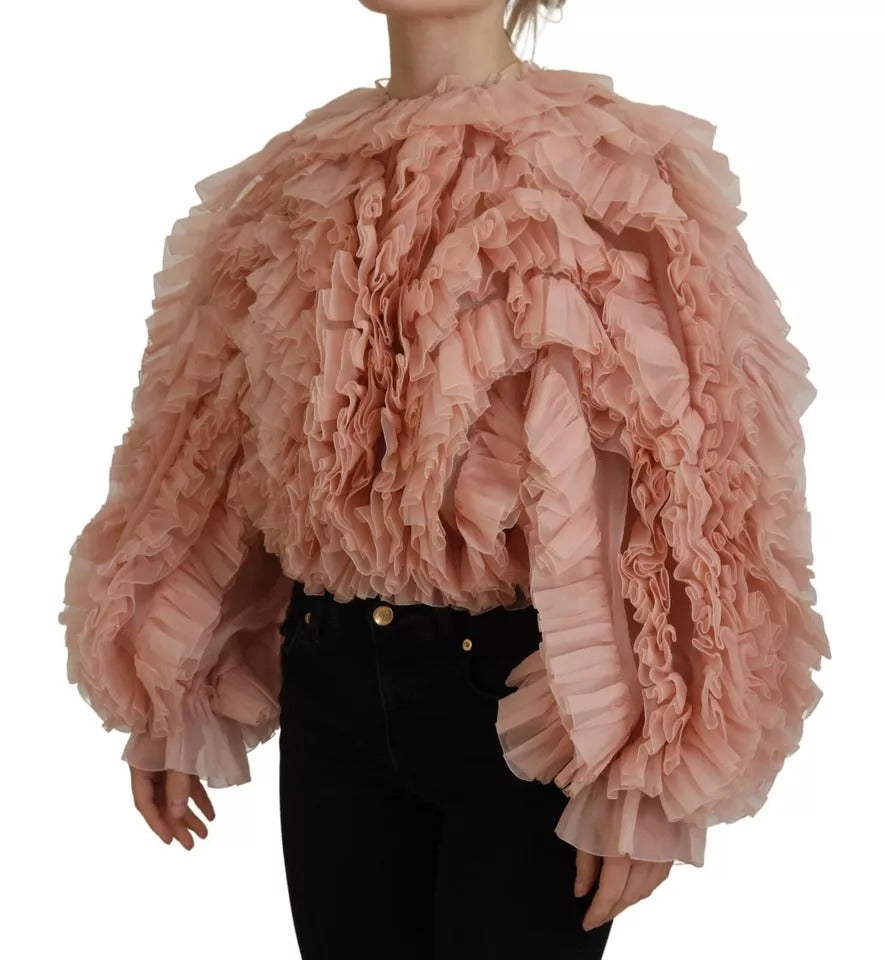 Dolce &amp; Gabbana Pink Ruffle Long Sleeve Sweater