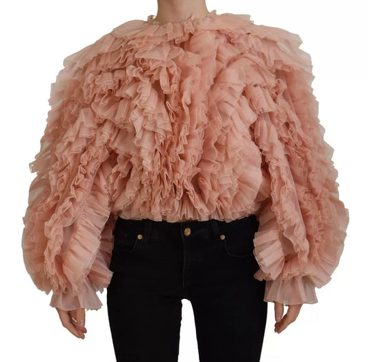 Dolce &amp; Gabbana Pink Ruffle Long Sleeve Sweater