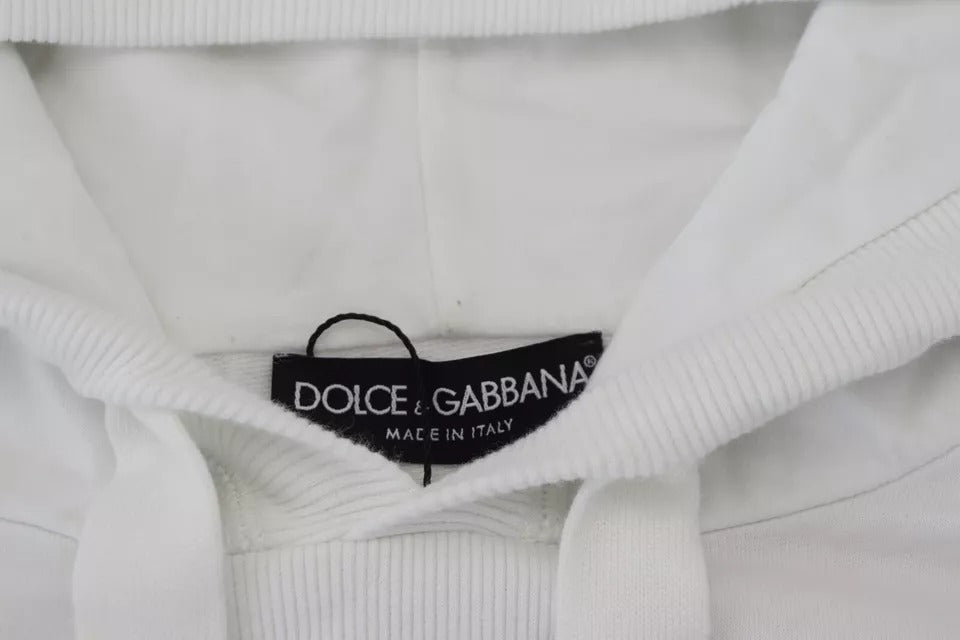 Dolce &amp; Gabbana White Cotton Hooded Sweatshirt Logo Pullover