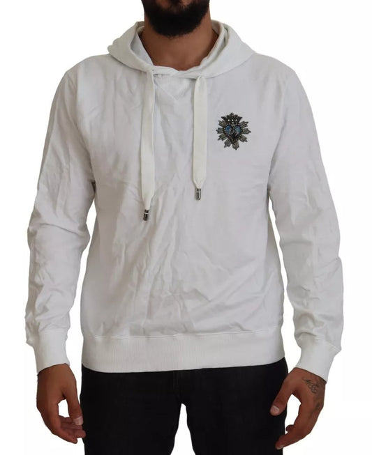 Dolce &amp; Gabbana White Cotton Hooded Sweatshirt Logo Pullover