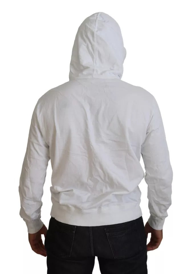 Dolce &amp; Gabbana White Cotton Hooded Sweatshirt Logo Pullover