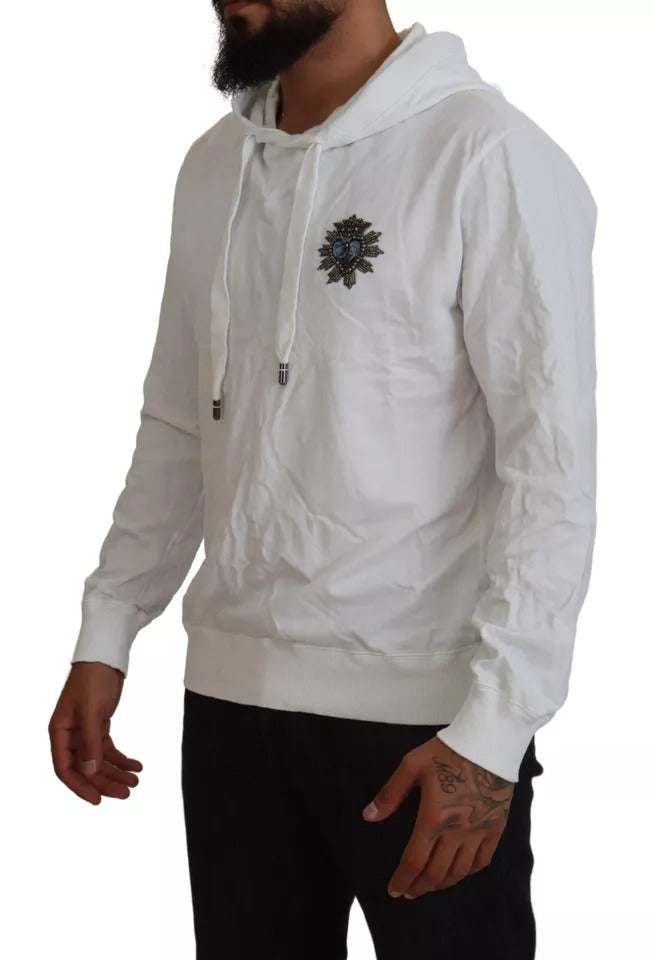 Dolce &amp; Gabbana White Cotton Hooded Sweatshirt Logo Pullover