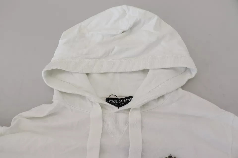 Dolce &amp; Gabbana White Cotton Hooded Sweatshirt Logo Pullover