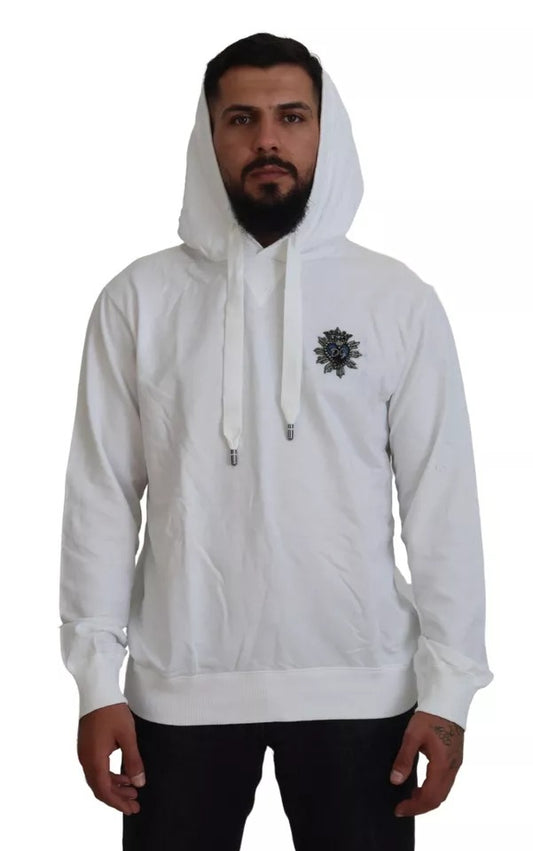 Dolce &amp; Gabbana White Cotton Hooded Sweatshirt Logo Pullover