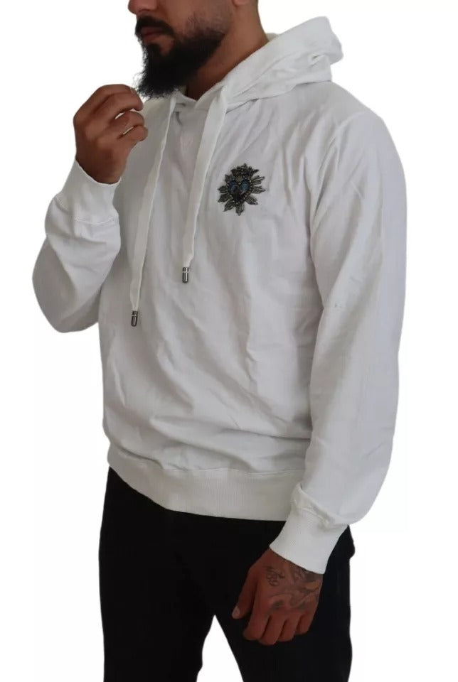 Dolce &amp; Gabbana White Cotton Hooded Sweatshirt Logo Pullover