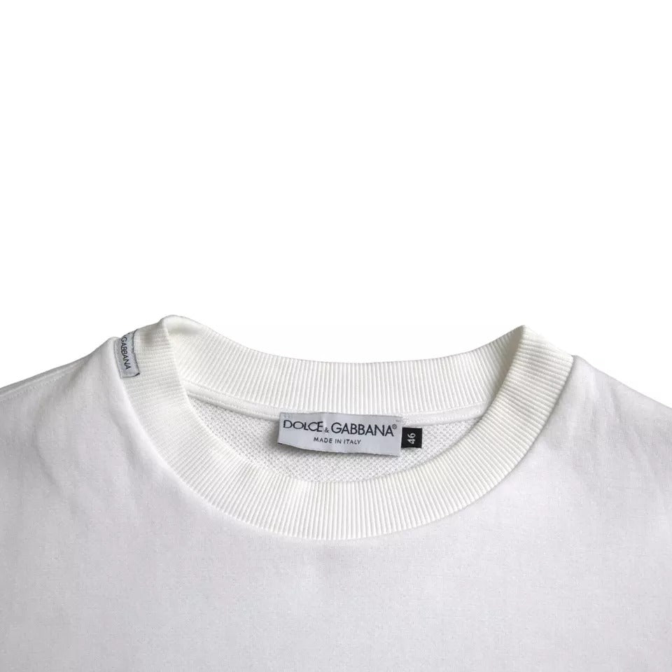 Dolce &amp; Gabbana White Cotton Logo Pullover Sweatshirt Sweater