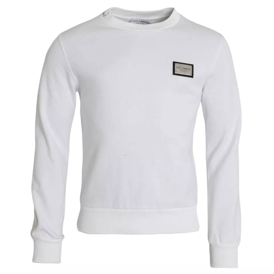 Dolce &amp; Gabbana White Cotton Logo Pullover Sweatshirt Sweater