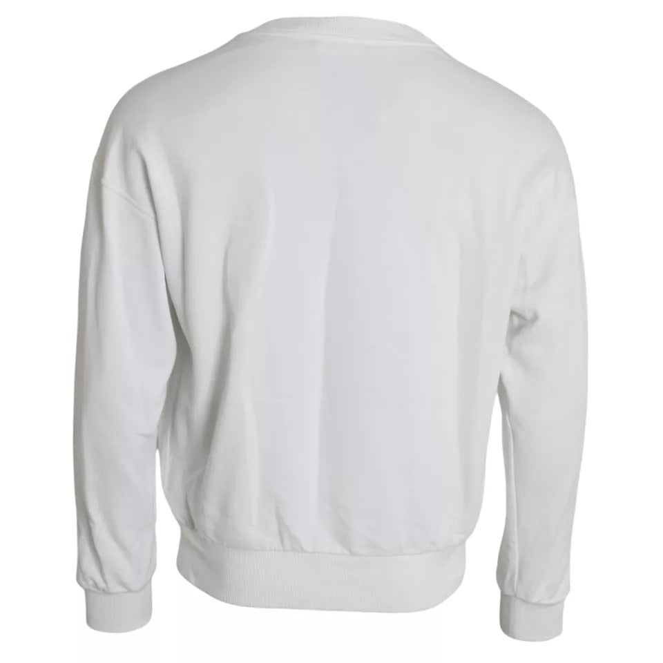 Dolce &amp; Gabbana White Cotton Sweatshirt with Embossed Logo for Men