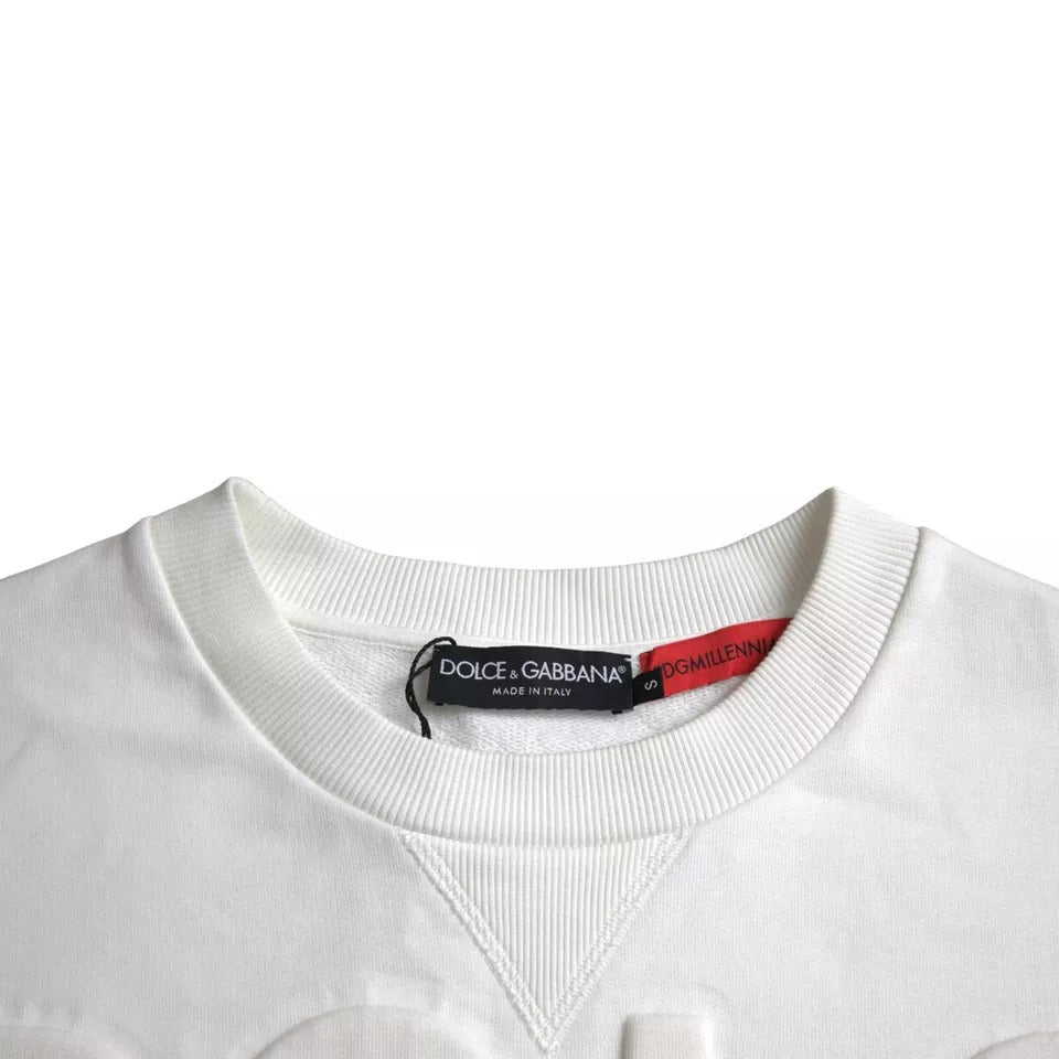 Dolce &amp; Gabbana White Cotton Sweatshirt with Embossed Logo for Men