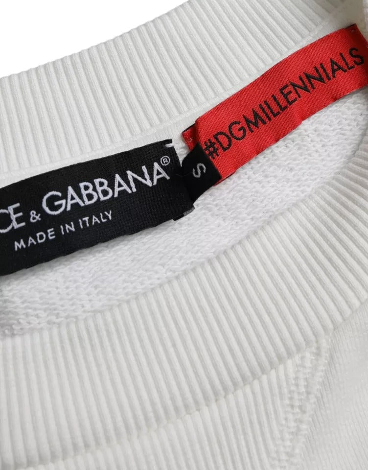 Dolce &amp; Gabbana White Cotton Sweatshirt with Embossed Logo for Men