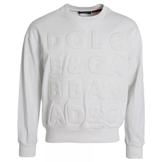 Dolce &amp; Gabbana White Cotton Sweatshirt with Embossed Logo for Men