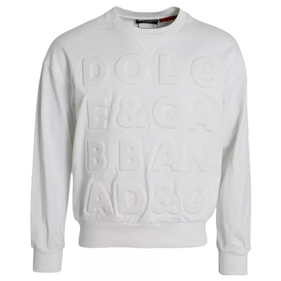 Dolce &amp; Gabbana White Cotton Sweatshirt with Embossed Logo for Men