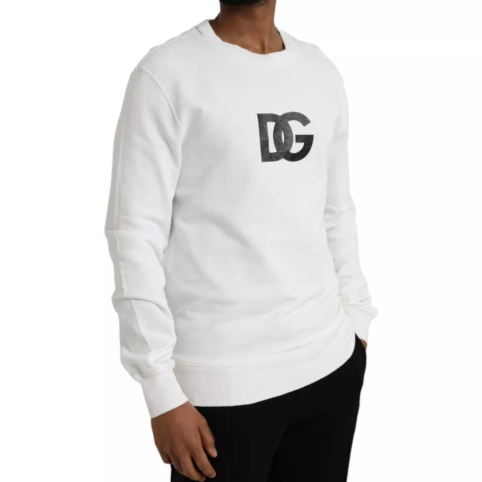 Dolce &amp; Gabbana White Logo Cotton Crew Neck Sweater