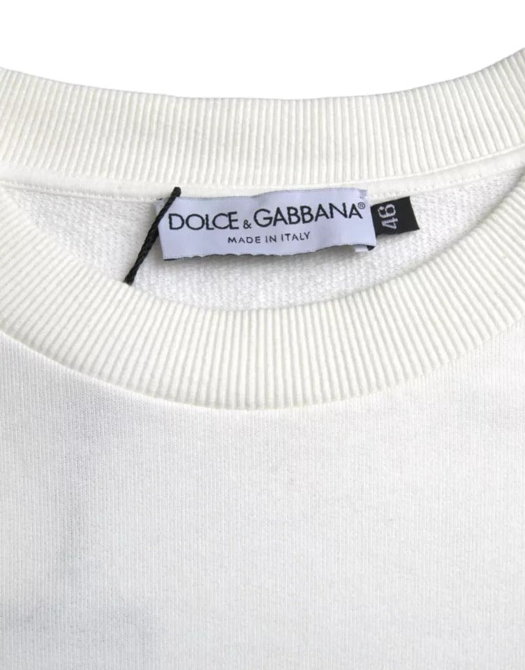 Dolce &amp; Gabbana White Logo Cotton Crew Neck Sweater