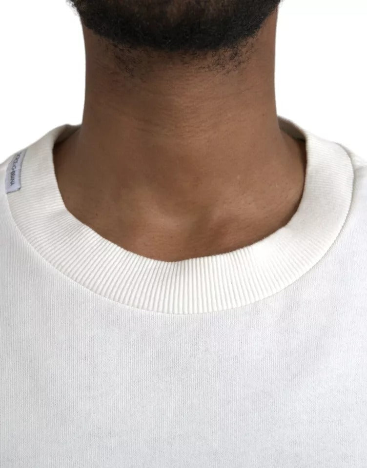 Dolce &amp; Gabbana White Logo Cotton Crew Neck Sweater