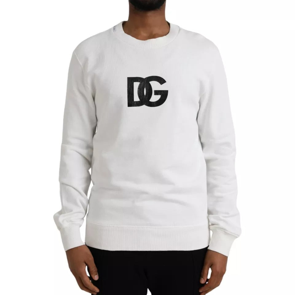 Dolce &amp; Gabbana White Logo Cotton Crew Neck Sweater