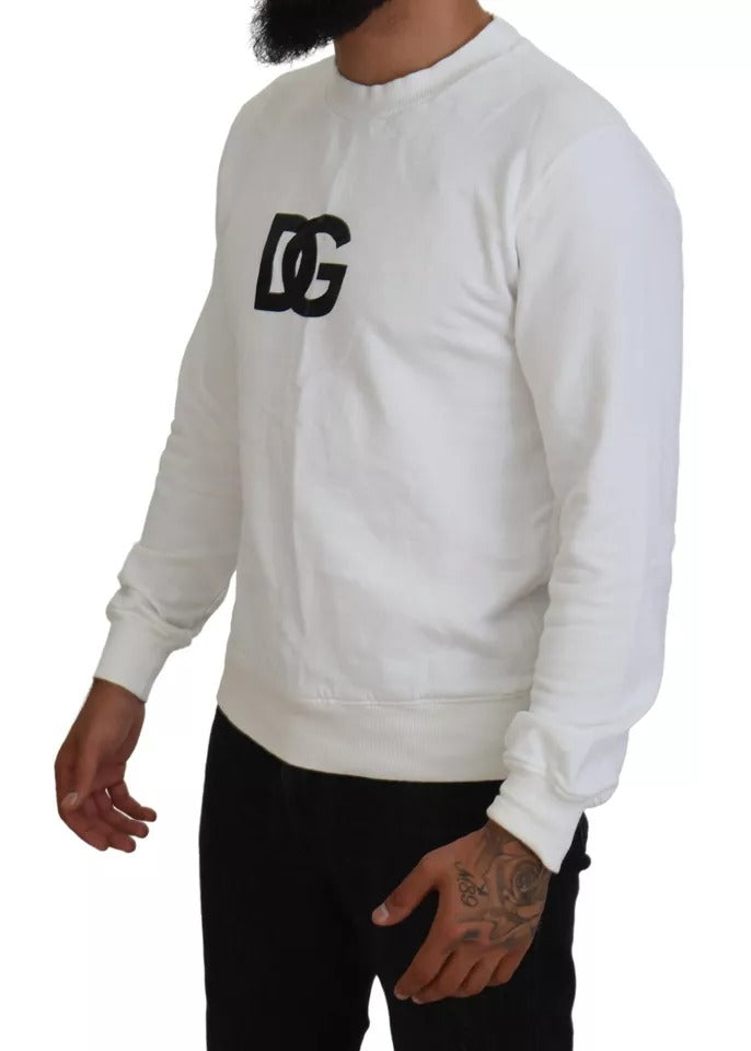 Dolce &amp; Gabbana White Logo Cotton Crew Neck Sweater