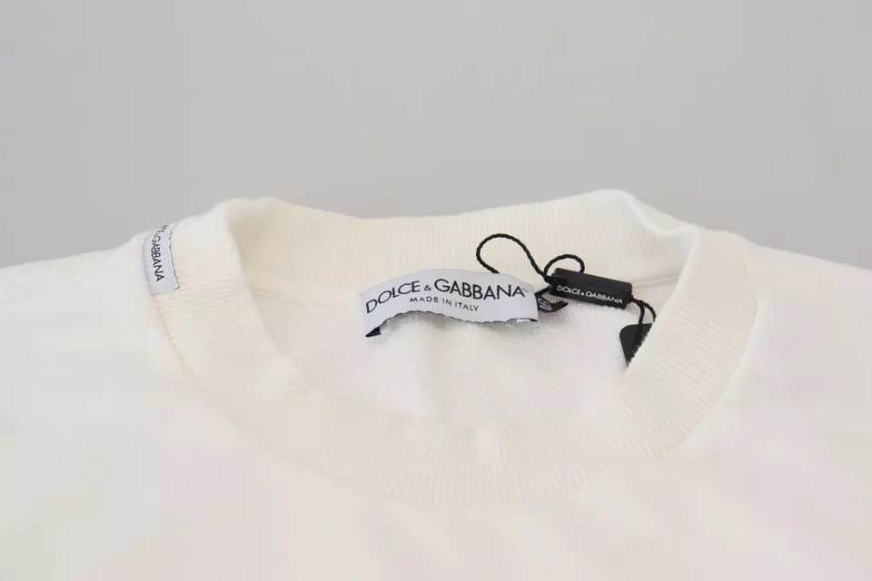 Dolce &amp; Gabbana White Logo Cotton Crew Neck Sweater