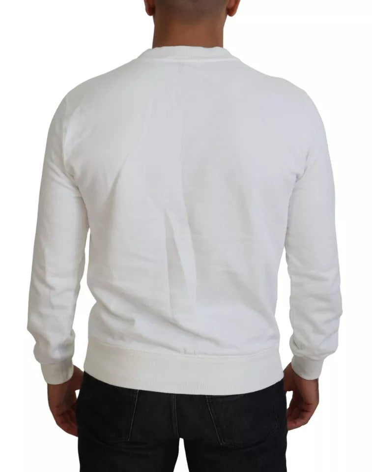 Dolce &amp; Gabbana White Logo Cotton Crew Neck Sweater