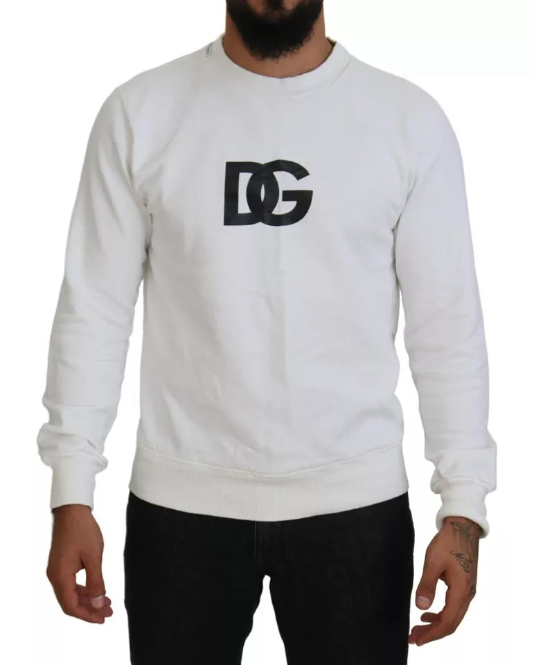 Dolce &amp; Gabbana White Logo Cotton Crew Neck Sweater