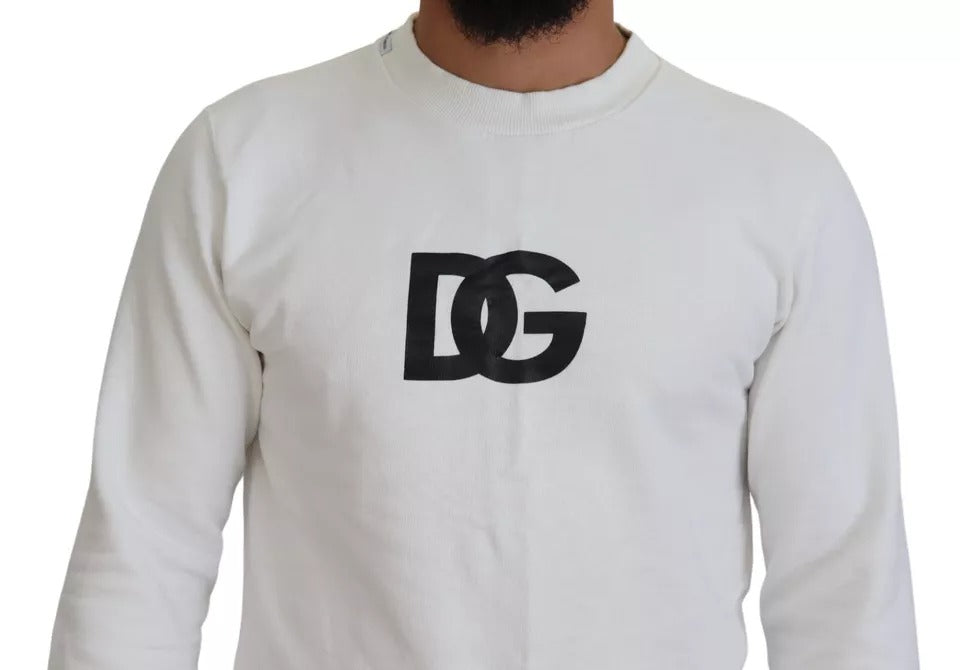 Dolce &amp; Gabbana White Logo Cotton Crew Neck Sweater