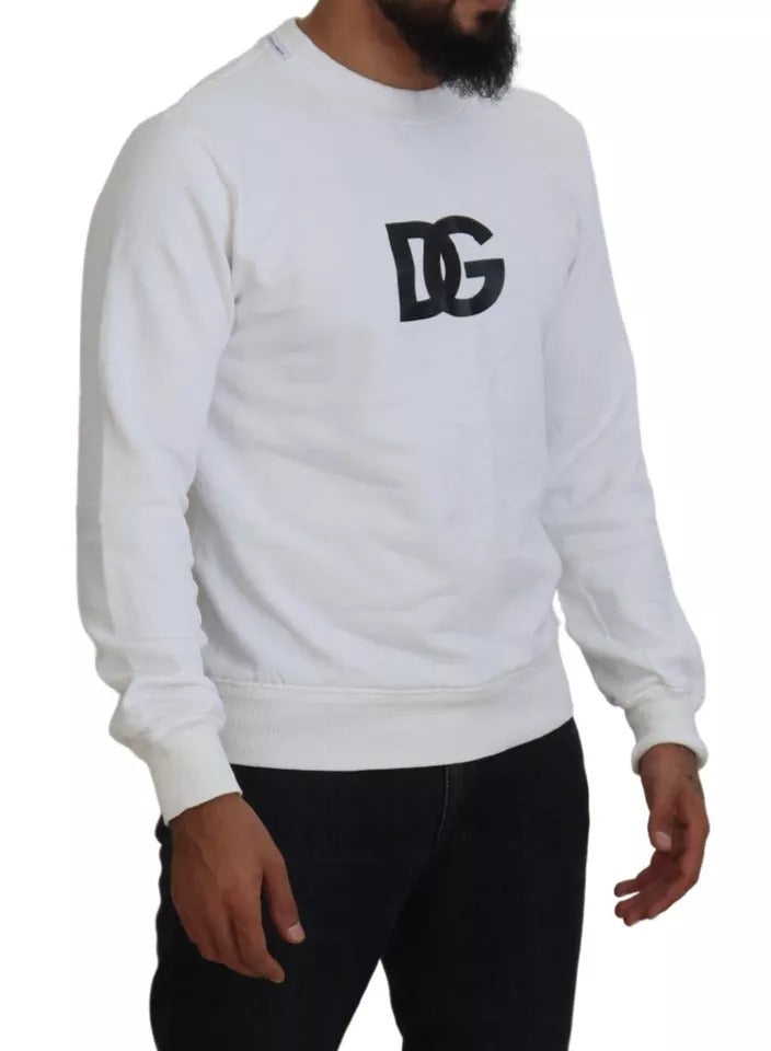 Dolce &amp; Gabbana White Logo Cotton Crew Neck Sweater