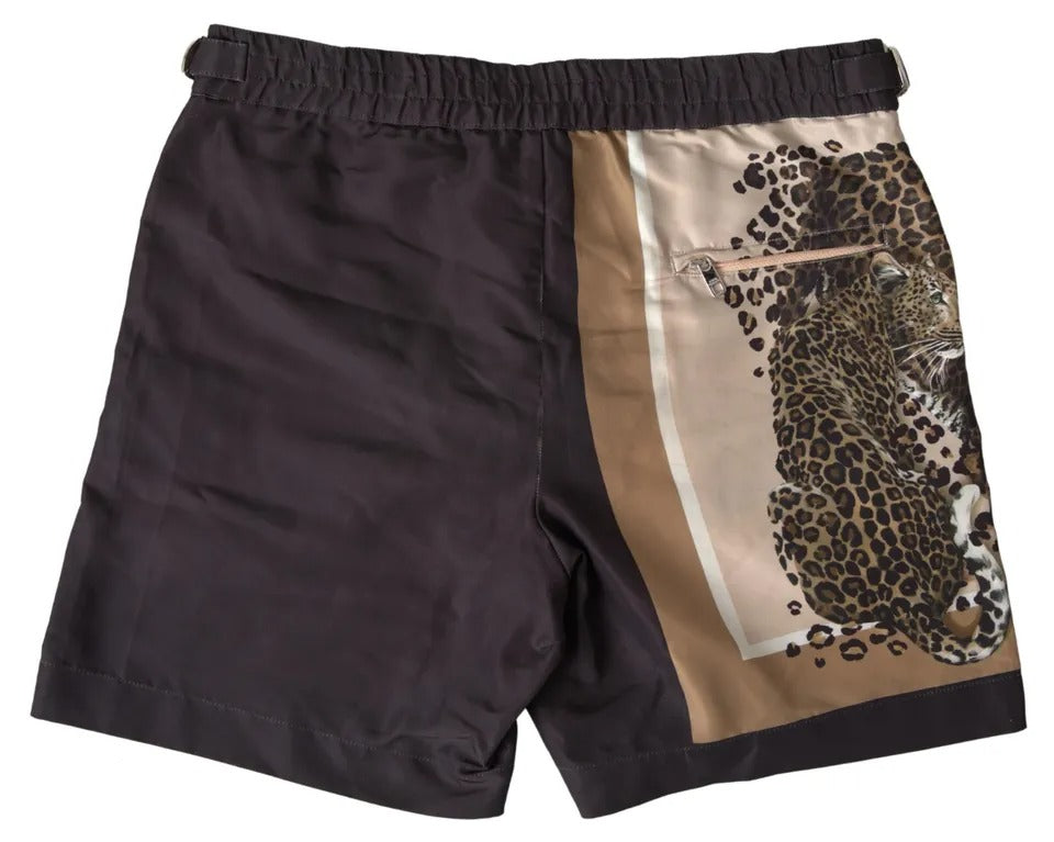 Dolce &amp; Gabbana Dark Brown Leopard Swimwear Swim Shorts