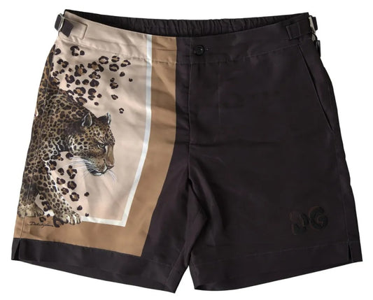 Dolce &amp; Gabbana Dark Brown Leopard Swimwear Swim Shorts