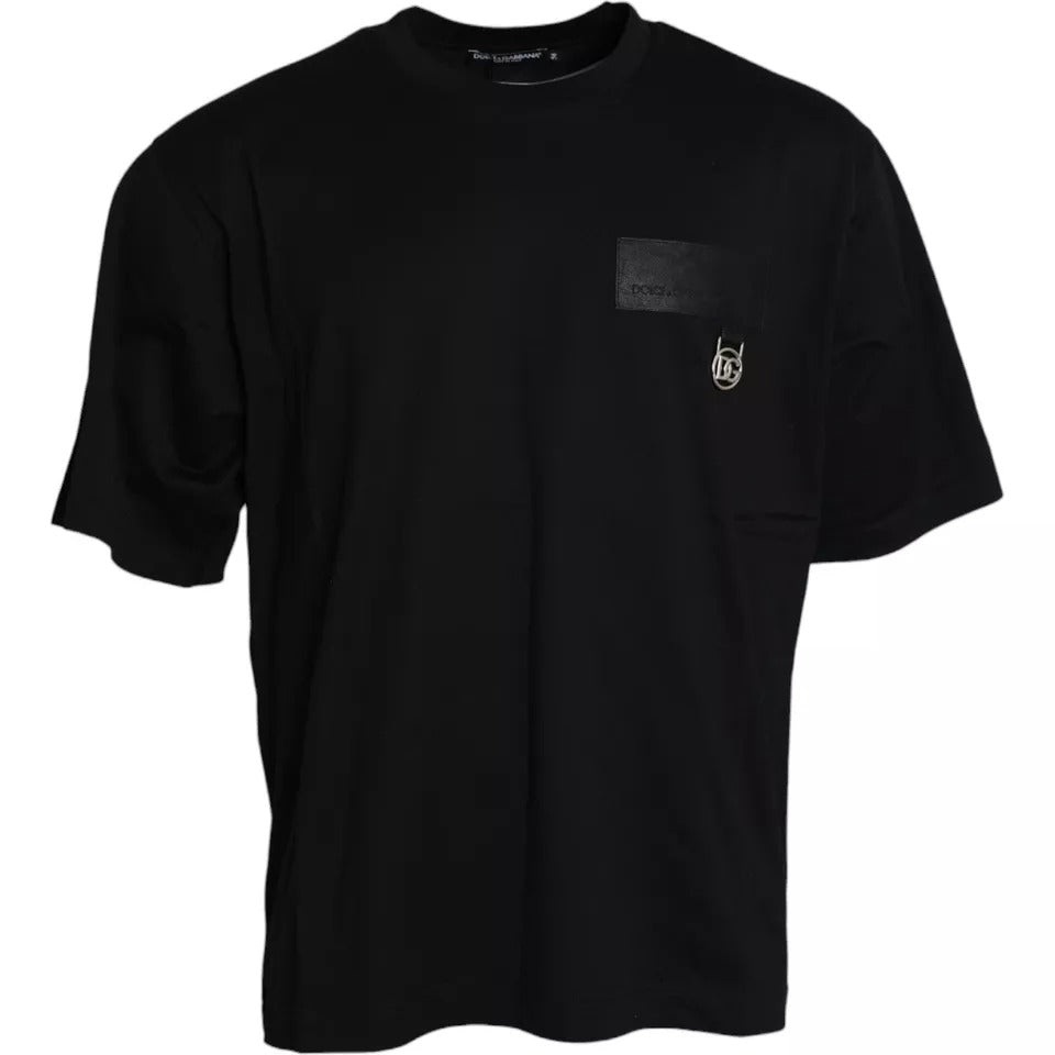 Dolce &amp; Gabbana Black Logo Patch Cotton Crew Neck T-Shirt