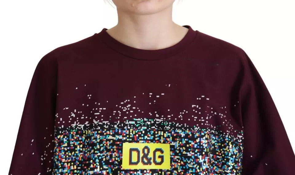 Dolce &amp; Gabbana Bordeaux D&amp;G Print Round Neck Cotton T-Shirt