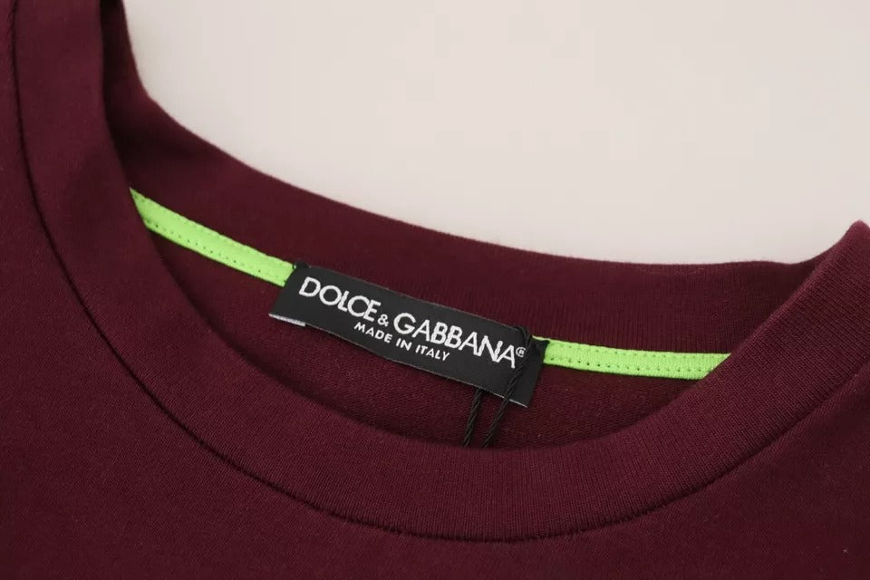 Dolce &amp; Gabbana Bordeaux D&amp;G Print Round Neck Cotton T-Shirt