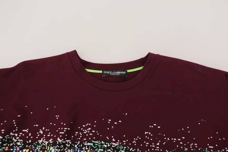 Dolce &amp; Gabbana Bordeaux D&amp;G Print Round Neck Cotton T-Shirt