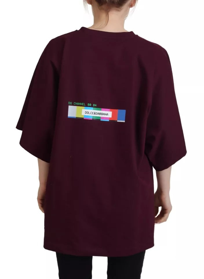 Dolce &amp; Gabbana Bordeaux D&amp;G Print Round Neck Cotton T-Shirt