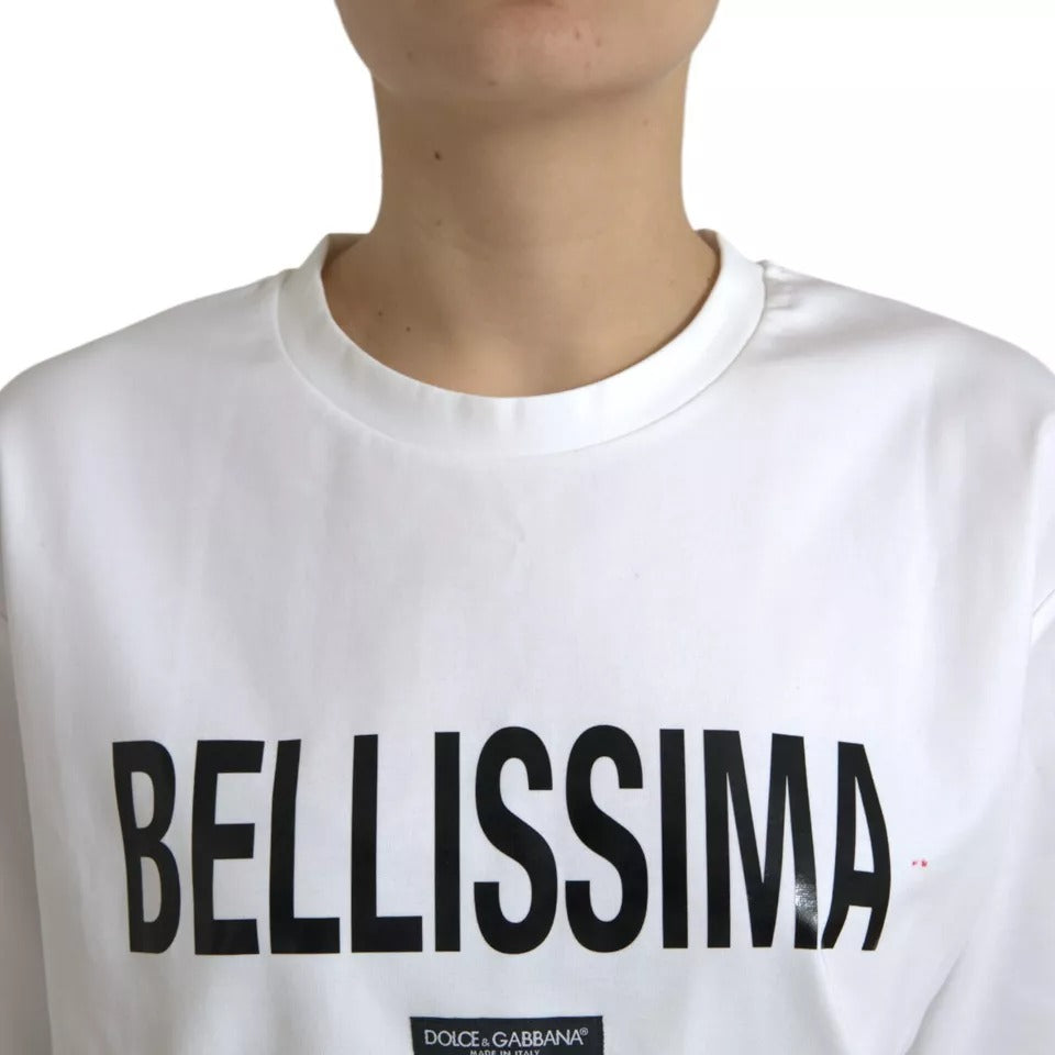 Dolce &amp; Gabbana White Cotton Bellissima Crew Neck T-Shirt