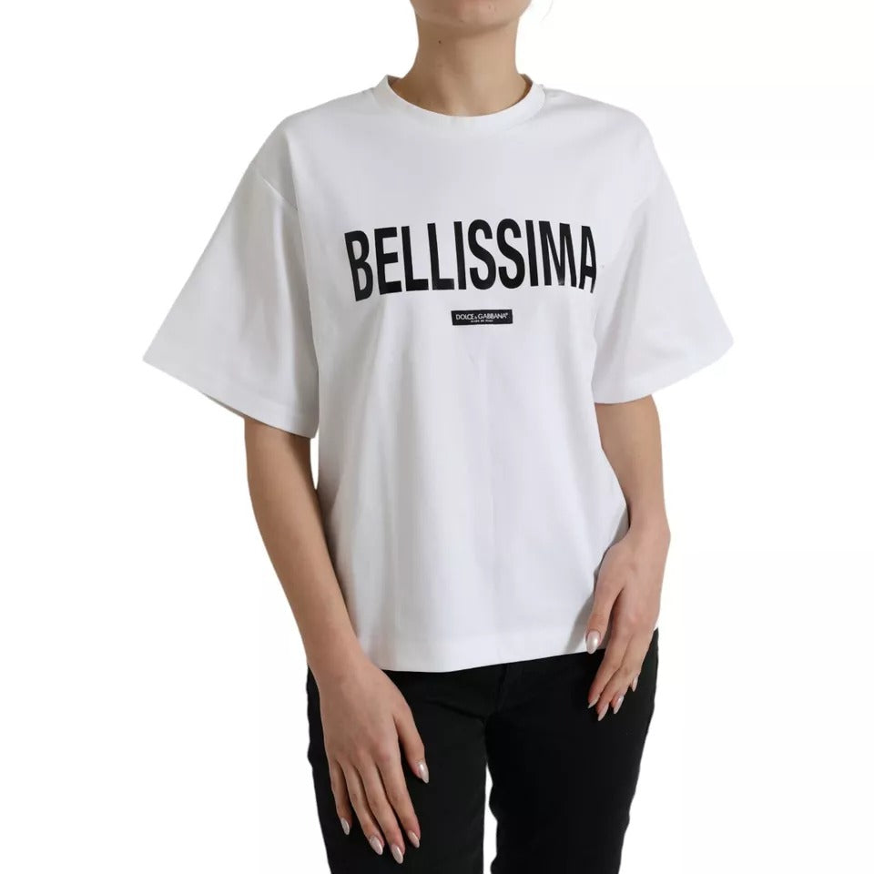 Dolce &amp; Gabbana White Cotton Bellissima Crew Neck T-Shirt