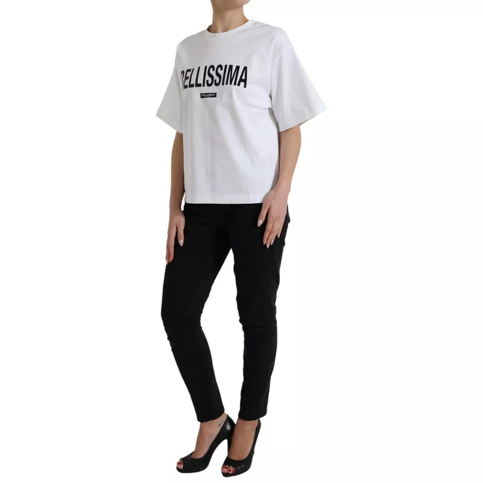 Dolce &amp; Gabbana White Cotton Bellissima Crew Neck T-Shirt