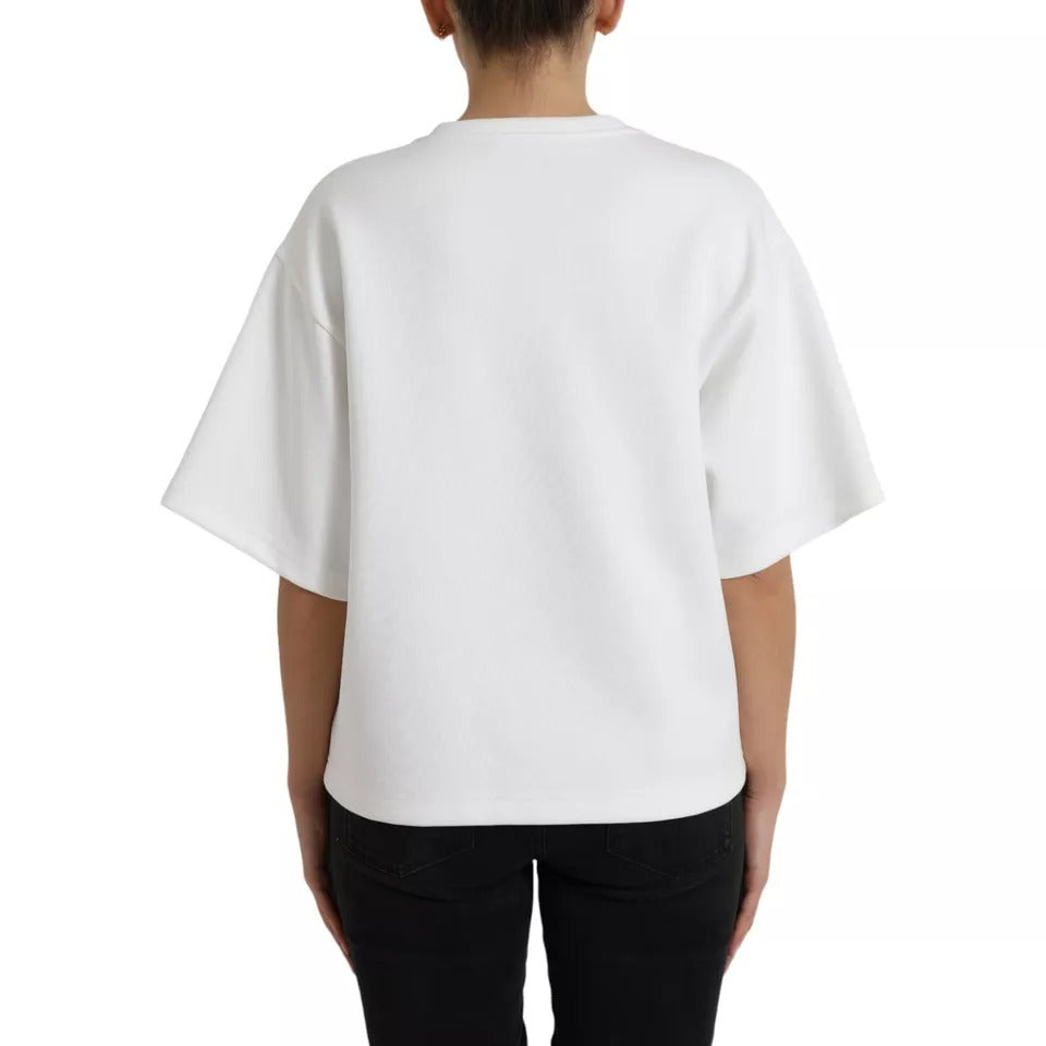 Dolce &amp; Gabbana White Cotton Black HOT Crystal Top T-Shirt