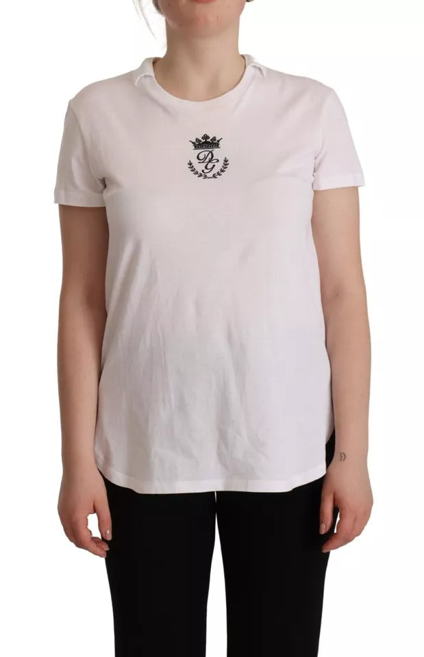 Dolce &amp; Gabbana White DG Crown Print Cotton Crew Neck T-Shirt