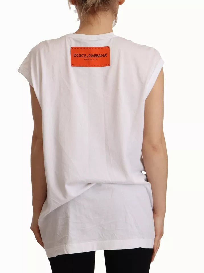 Dolce &amp; Gabbana White L'AMORE Cotton Tank T-Shirt without Sleeves