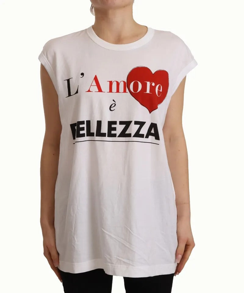 Dolce &amp; Gabbana White L'AMORE Cotton Tank T-Shirt without Sleeves