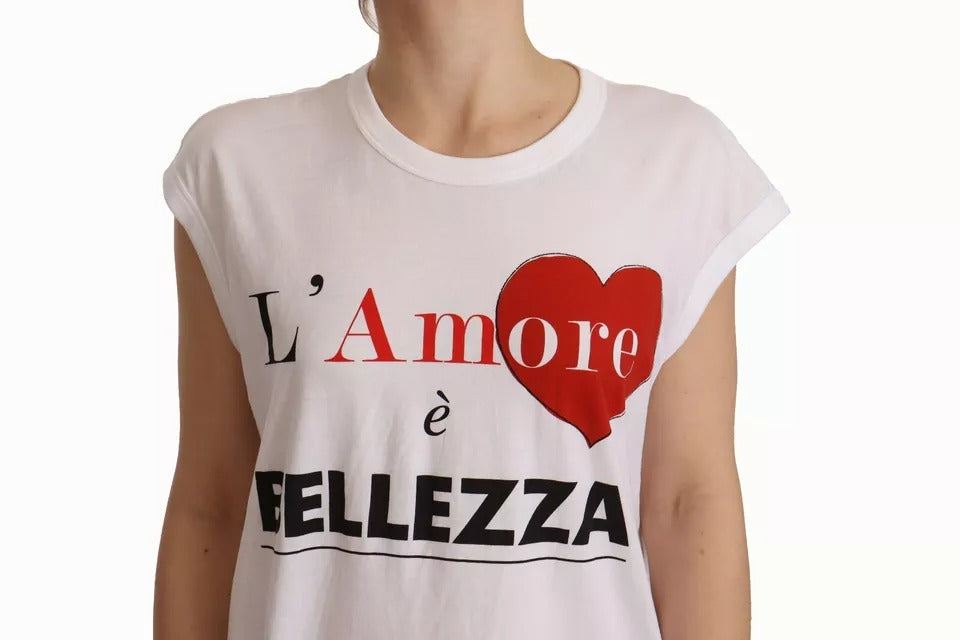 Dolce &amp; Gabbana White L'AMORE Cotton Tank T-Shirt without Sleeves