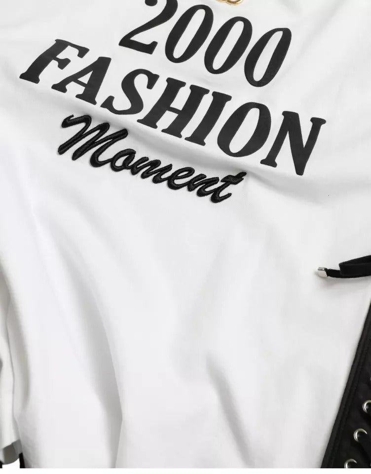 Dolce &amp; Gabbana White T-Shirt with Slogan Print and Lace-Up