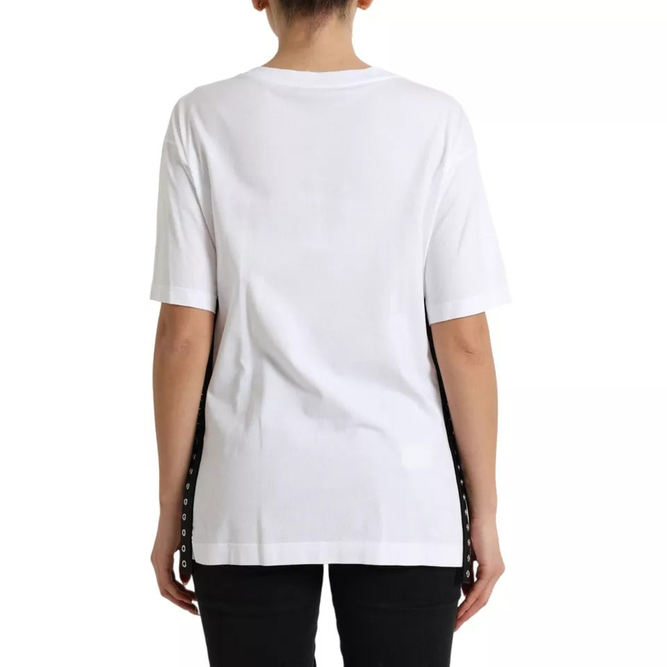 Dolce &amp; Gabbana White T-Shirt with Slogan Print and Lace-Up