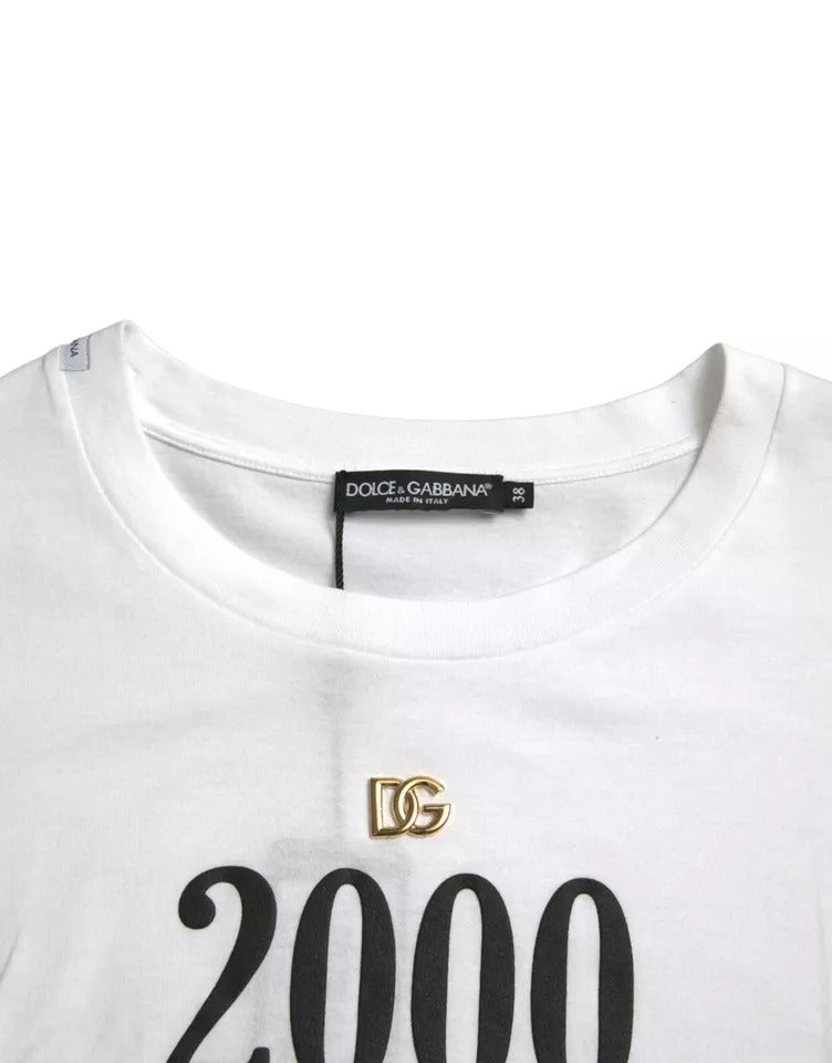 Dolce &amp; Gabbana White T-Shirt with Slogan Print and Lace-Up