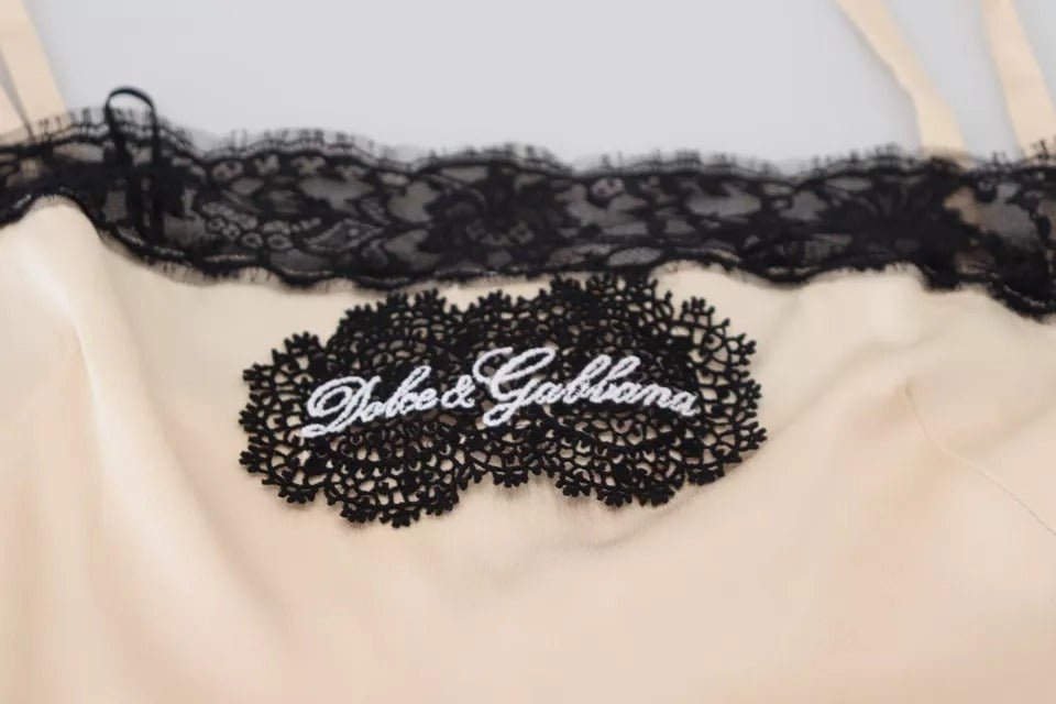 Dolce &amp; Gabbana beige top with spaghetti straps and logo embroidery