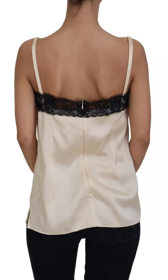 Dolce &amp; Gabbana beige top with spaghetti straps and logo embroidery